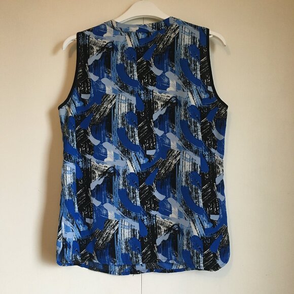 Cleo Petites Artsy Blue Lagoon Black Piping Tunic Tank Top - Picture 2 of 12